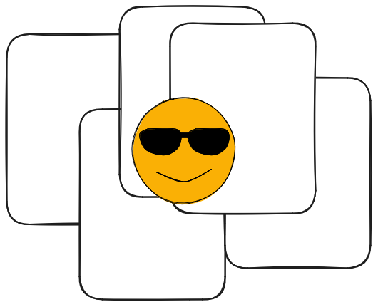 un tas de scripts, sur lesquels figure un emoji d'un visage heureux portant des lunettes de soleil