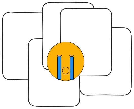un tas de scripts, sur lesquels figure un emoji d'un visage en train de sangloter